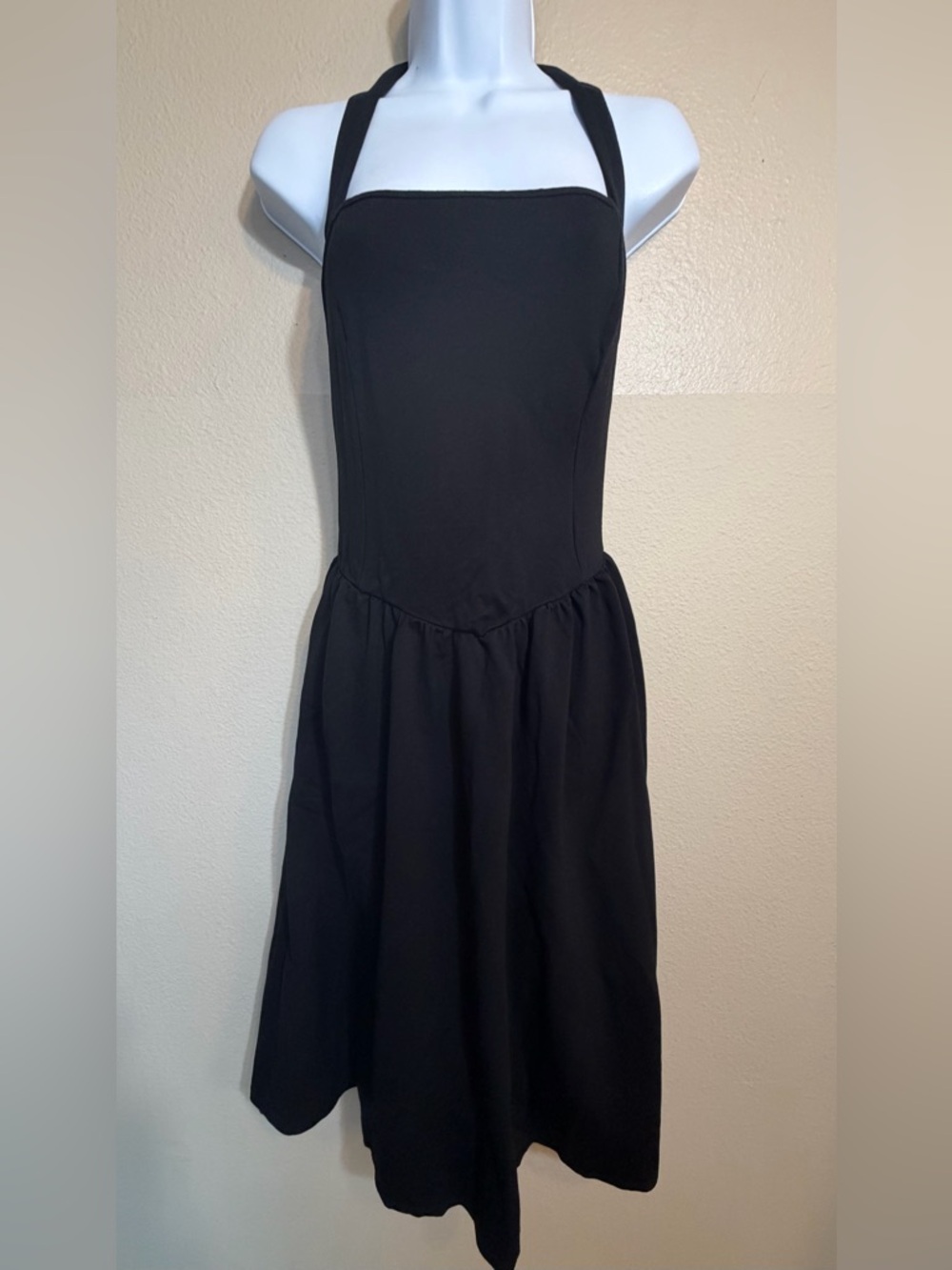 Classic Black Halter Midi Dress - Sleek Women's Dress